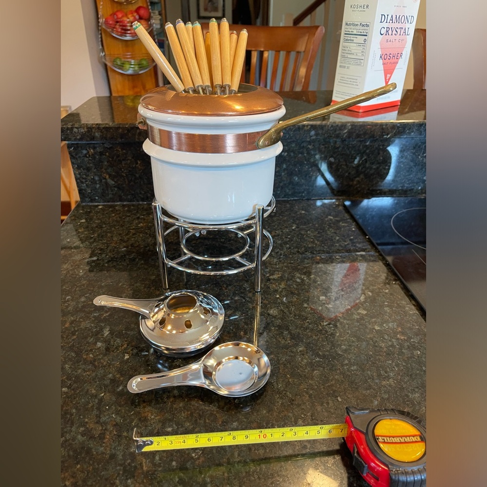 Copper accent fondue set w stainless steel accessories